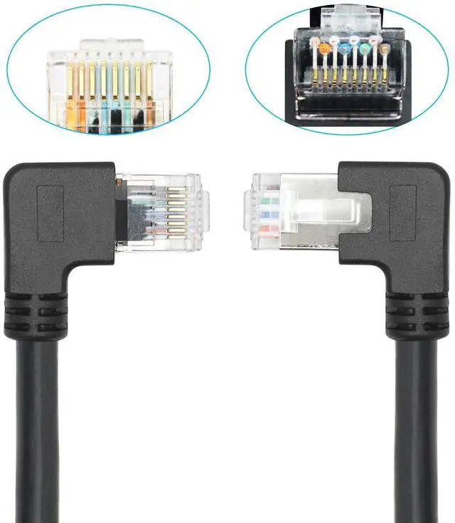Alt view image 4 of 7 - 2 Pack Cat6 Shielded Ethernet Extension Cable, 90-Degree Right Angle RJ45 Male to Female Panel Mount with Screws, Compatible with Cat5e/Cat5 PC Laptop Router,1ft/30cm Right Angle