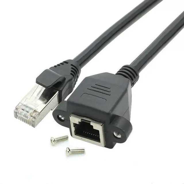 Alt view image 4 of 7 - 2 Pack Cat6 Shielded Ethernet Extension Cable, RJ45 Male to Female Panel Mount with Screws, Compatible with Cat5e/Cat5 PC Laptop Router,1ft/30cm Straight