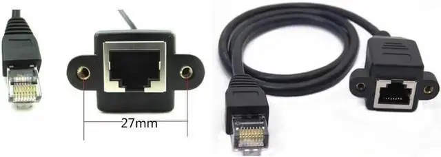 Alt view image 6 of 7 - 2 Pack Cat6 Shielded Ethernet Extension Cable, RJ45 Male to Female Panel Mount with Screws, Compatible with Cat5e/Cat5 PC Laptop Router,1ft/30cm Straight
