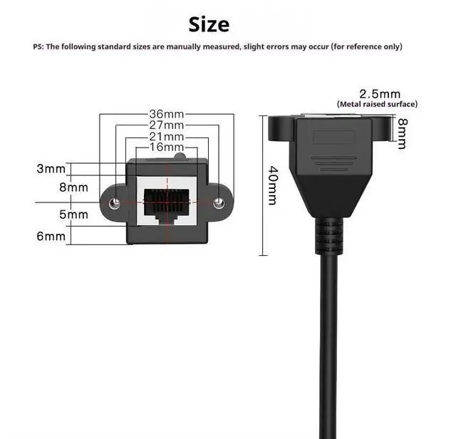 Alt view image 7 of 7 - 2 Pack Cat6 Shielded Ethernet Extension Cable, RJ45 Male to Female Panel Mount with Screws, Compatible with Cat5e/Cat5 PC Laptop Router,1ft/30cm Straight