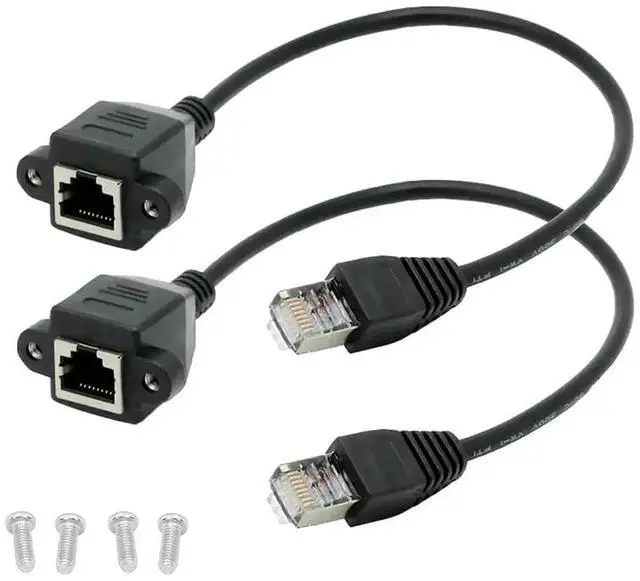 Main image of 2 Pack Cat6 Shielded Ethernet Extension Cable, RJ45 Male to Female Panel Mount with Screws, Compatible with Cat5e/Cat5 PC Laptop Router,1ft/30cm Straight
