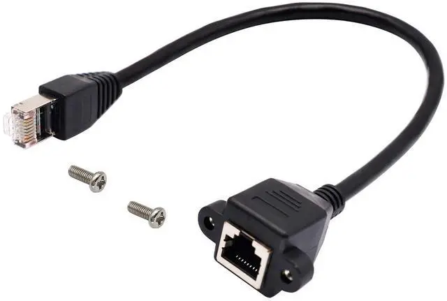 Main image of Cat 6 Ethernet Network Cable RJ45 Male to Female Shielded Ethernet Network Connector Screw Panel Mount Extension Cable ,1ft/0.3m