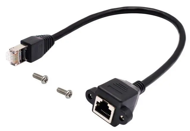 Alt view image 7 of 7 - Cat 6 Ethernet Network Cable RJ45 Male to Female Shielded Ethernet Network Connector Screw Panel Mount Extension Cable for Router, Modem,5ft/150cm With Screw Panel Mount