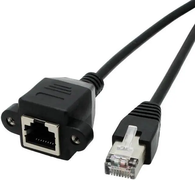 Main image of Cat 6 Ethernet Network Cable RJ45 Male to Female Shielded Ethernet Network Connector Screw Panel Mount Extension Cable for Router, Modem,5ft/150cm With Screw Panel Mount