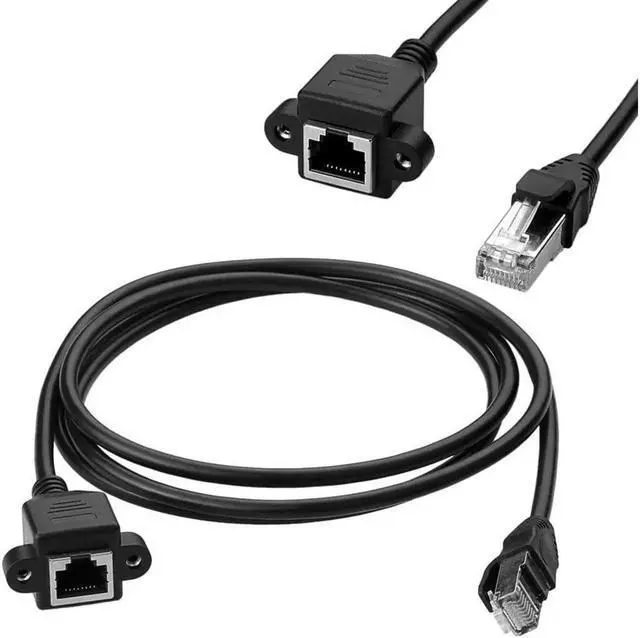 Alt view image 5 of 7 - Cat 6 Ethernet Network Cable RJ45 Male to Female Shielded Ethernet Network Connector Screw Panel Mount Extension Cable for Router, Modem,5ft/150cm With Screw Panel Mount