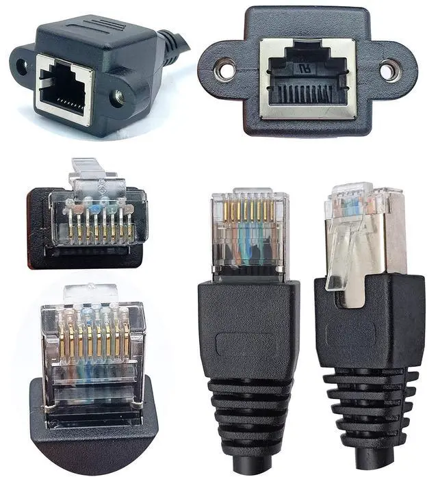 Alt view image 6 of 7 - Cat 6 Ethernet Network Cable RJ45 Male to Female Shielded Ethernet Network Connector Screw Panel Mount Extension Cable for Router, Modem,5ft/150cm With Screw Panel Mount