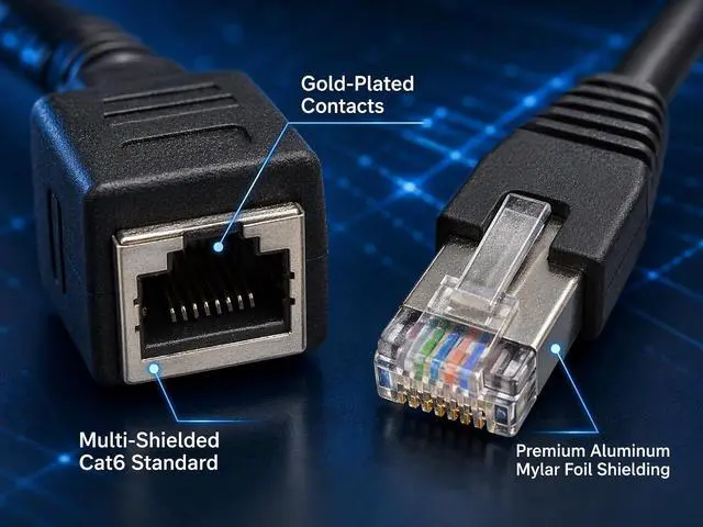 Alt view image 6 of 7 - Cat 6 Ethernet Network Cable RJ45 Male to Female Shielded Ethernet Network Connector Extension Cable for Router, Modem,1ft/30cm Without Screw Panel Mount