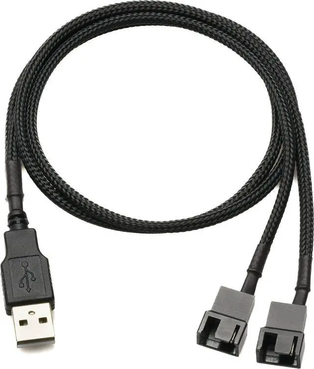 Alt view image 2 of 6 - USB to Dual 3/4-Pin PWM 5V USB Sleeved Dual Fan Y Splitter Power Cable