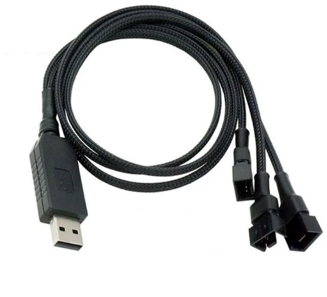 Alt view image 2 of 6 - USB to 3* 3/4-Pin PWM 5V USB Sleeved Fan Y Splitter Power Cable 1-to-3