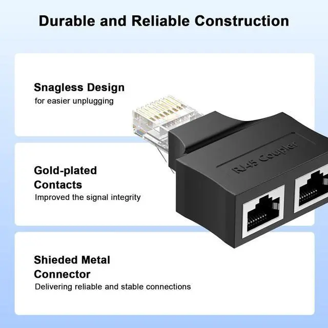 Alt view image 3 of 7 - RJ45 Ethernet Splitter,Ethernet Netork Adapter 1 Male to 2 x Female Super Cat6 LAN Network Adapter Cable Splitter Adopter Suitable Super Cat5,Cat5e,Cat6,Cat7,Cat 8 Socket Connector One Internet