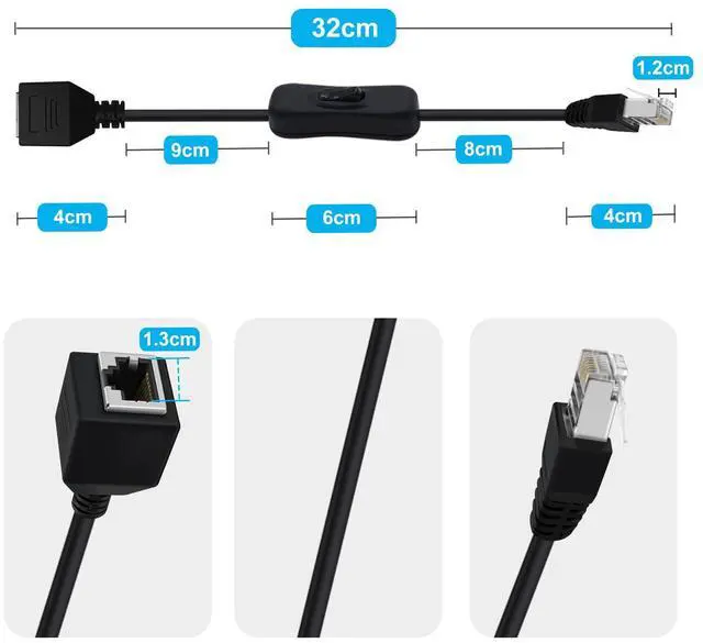 Alt view image 3 of 7 - Cat 6 Male to Female Ethernet Extension Cable with Switch 1000Mbps RJ45 Extension Cable Male Female for Laptop,PC,Router and MC ,Straight, 2ft/60cm