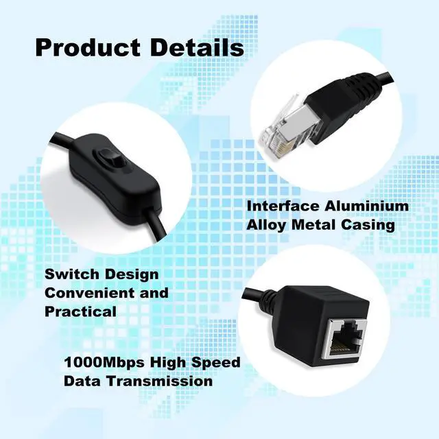 Alt view image 4 of 7 - Cat 6 Male to Female Ethernet Extension Cable with Switch 1000Mbps RJ45 Extension Cable Male Female for Laptop,PC,Router and MC ,Straight, 2ft/60cm