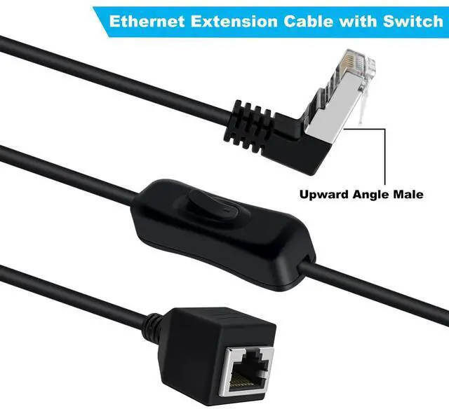 Alt view image 3 of 7 - Cat 6 Male to Female Ethernet Extension Cable with Switch 1000Mbps RJ45 Extension Cable Male Female for Laptop,PC,Router and MC ,Up Angle,2ft/60cm