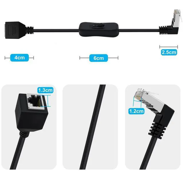 Alt view image 4 of 7 - Cat 6 Male to Female Ethernet Extension Cable with Switch 1000Mbps RJ45 Extension Cable Male Female for Laptop,PC,Router and MC ,Up Angle,2ft/60cm