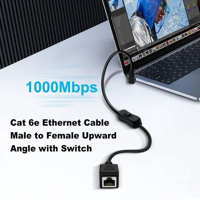 Alt view image 5 of 7 - Cat 6 Male to Female Ethernet Extension Cable with Switch 1000Mbps RJ45 Extension Cable Male Female for Laptop,PC,Router and MC ,Up Angle,2ft/60cm