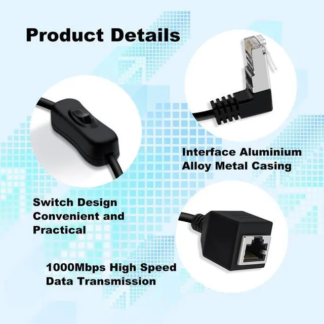 Alt view image 7 of 7 - Cat 6 Male to Female Ethernet Extension Cable with Switch 1000Mbps RJ45 Extension Cable Male Female for Laptop,PC,Router and MC ,Up Angle,2ft/60cm