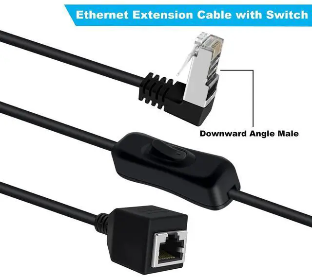 Alt view image 3 of 7 - Cat 6 Male to Female Ethernet Extension Cable with Switch 1000Mbps RJ45 Extension Cable Male Female for Laptop,PC,Router and MC ,Down Angle,2ft/60cm