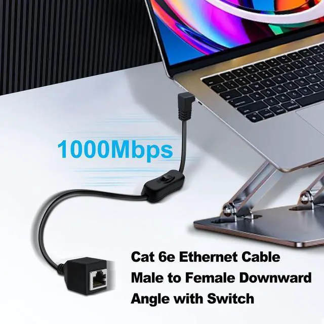Alt view image 5 of 7 - Cat 6 Male to Female Ethernet Extension Cable with Switch 1000Mbps RJ45 Extension Cable Male Female for Laptop,PC,Router and MC ,Down Angle,2ft/60cm