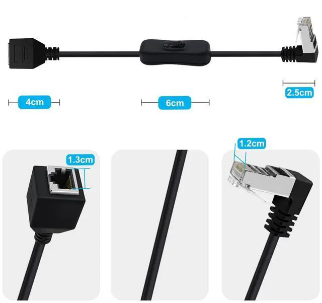 Alt view image 7 of 7 - Cat 6 Male to Female Ethernet Extension Cable with Switch 1000Mbps RJ45 Extension Cable Male Female for Laptop,PC,Router and MC ,Down Angle,2ft/60cm