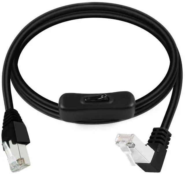 Main image of Cat6 Ethernet Cable with On/Off Switch, RJ45 Male to Male Internet Network Cord, High Speed, 90 Degree Up Angle RJ45 M/M Cable with Switch,2ft/60cm