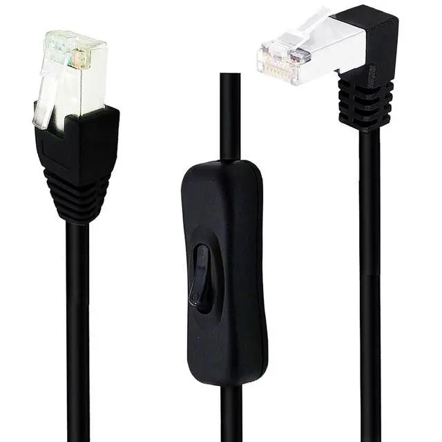 Alt view image 2 of 5 - Cat6 Ethernet Cable with On/Off Switch, RJ45 Male to Male Internet Network Cord, High Speed, 90 Degree Up Angle RJ45 M/M Cable with Switch,2ft/60cm