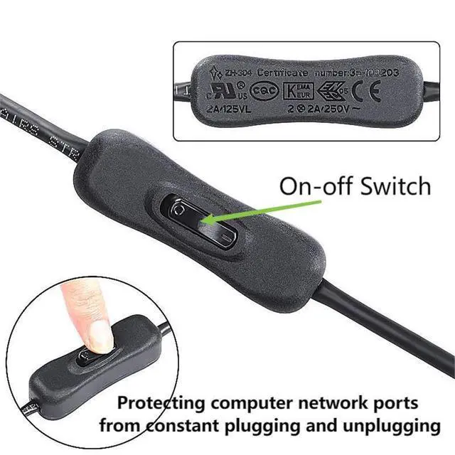 Alt view image 5 of 5 - Cat6 Ethernet Cable with On/Off Switch, RJ45 Male to Male Internet Network Cord, High Speed, 90 Degree Up Angle RJ45 M/M Cable with Switch,2ft/60cm