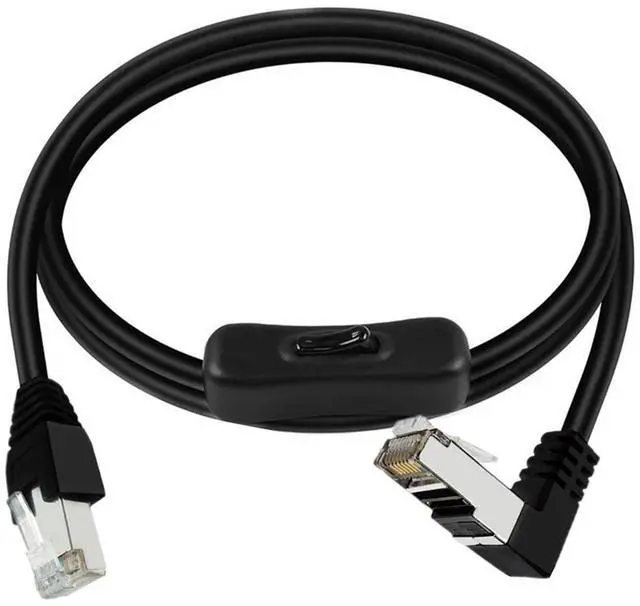 Main image of Cat6 Ethernet Cable with On/Off Switch, RJ45 Male to Male Internet Network Cord, High Speed, , 90 Degree Down Angle RJ45 M/M Cable with Switch,2ft/60cm ,
