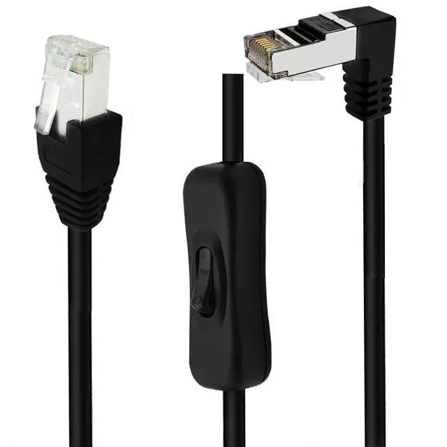 Alt view image 2 of 4 - Cat6 Ethernet Cable with On/Off Switch, RJ45 Male to Male Internet Network Cord, High Speed, , 90 Degree Down Angle RJ45 M/M Cable with Switch,2ft/60cm ,