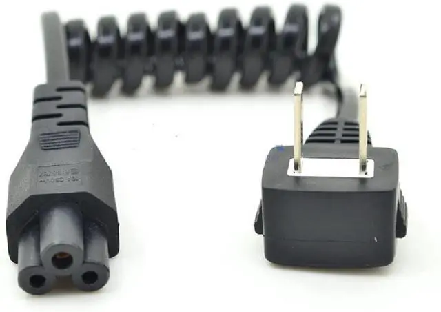 Main image of NEMA 1-15P to IEC320 C5 Retractable Spring Power Cord, Elbow Plug Non Polarized US 2 Prong to C5 Power Extension Cord Replacement, 10-30cm,18AWG