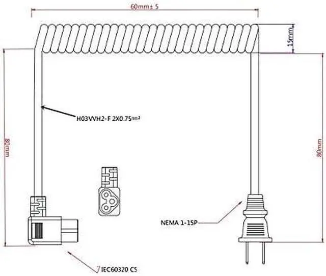 Alt view image 5 of 7 - NEMA1-15P to C5 Short Power Cord Plug, Non-Polarized 2-Prong US Plug to Right Angle IEC C5 Computer Laptop Portable Retractable Power Cord Elbow Plug, 18AWG, 30-75cm