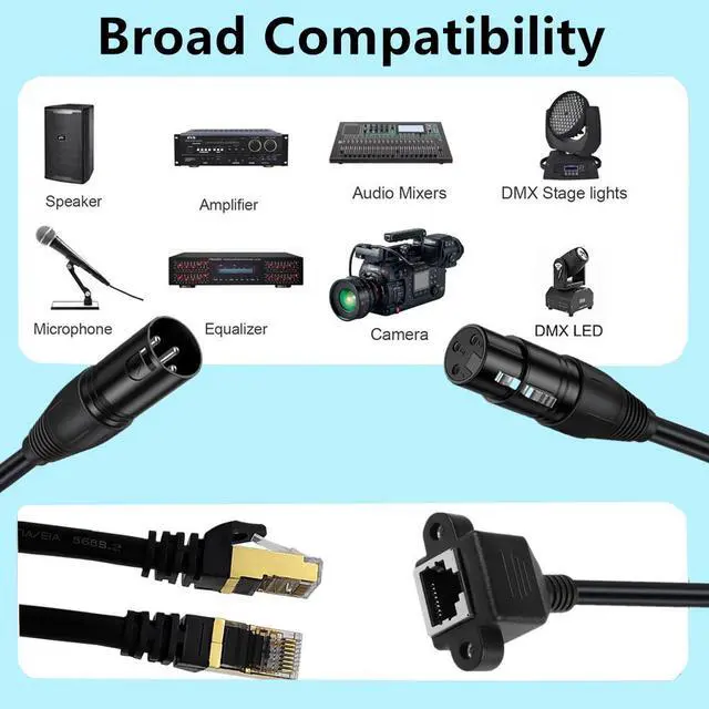 Alt view image 3 of 7 - 1-Pair XLR 3pin to RJ45 Female Adapter Cable,XLR Male to RJ45 Network Connector Extension Cable Use Cat5 Ethernet for DMX-CON Controller Series RGB Tube Light, Mixer -1ft/30cm