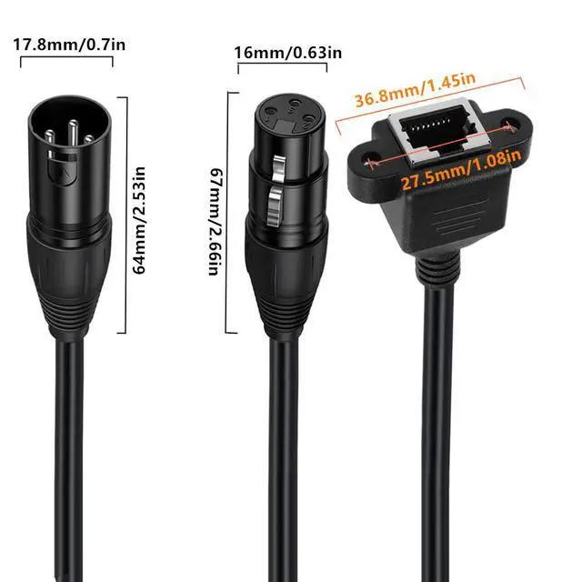 Alt view image 4 of 7 - 1-Pair XLR 3pin to RJ45 Female Adapter Cable,XLR Male to RJ45 Network Connector Extension Cable Use Cat5 Ethernet for DMX-CON Controller Series RGB Tube Light, Mixer -1ft/30cm