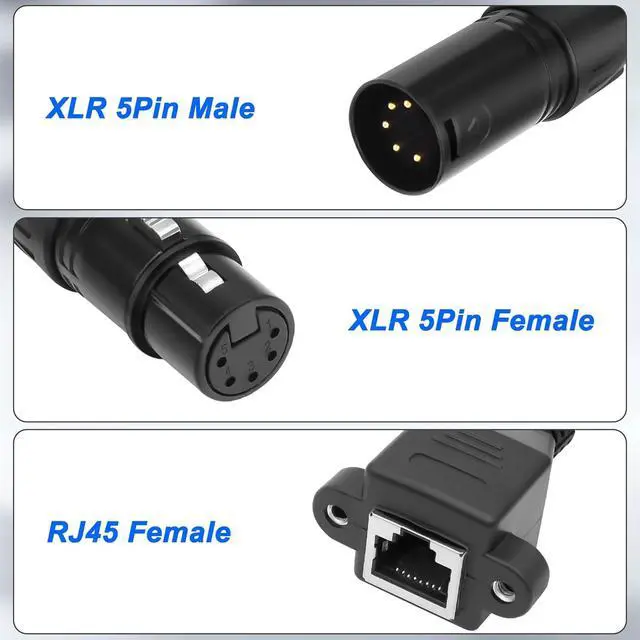 Alt view image 6 of 7 - 1-Pair XLR 3pin to RJ45 Female Adapter Cable,XLR Male to RJ45 Network Connector Extension Cable Use Cat5 Ethernet for DMX-CON Controller Series RGB Tube Light, Mixer -1ft/30cm