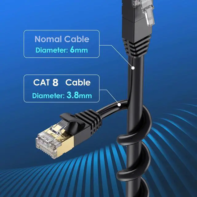 Alt view image 3 of 7 - Cat8 Ethernet Cable, High Speed 40Gbps 2000Mhz Network Cord, with Gold Plated Plug SFTP Wires CAT8 RJ45 Connector Gaming LAN Cable,for Gaming PC PS Xbox Modem,1ft/0.3m