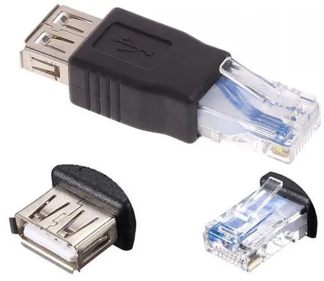 Main image of 2 Pack USB 2.0 Type A Female to RJ45 Male Adapter Connector Converter Compatible with Laptop Computer Hard Drive Printer Camera USB2.0 A Female to RJ45 Male