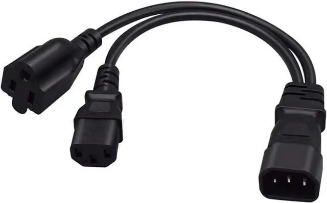 Alt view image 2 of 7 - Toptekits C14 to C13+NEMA 5-15R Y Splitter Power Plug Cord,Single IEC 320 C14 Male to C13+Nema 5-15R Female Splitter Adapter Cable Cord(C14 to C13/5-15R 1ft)