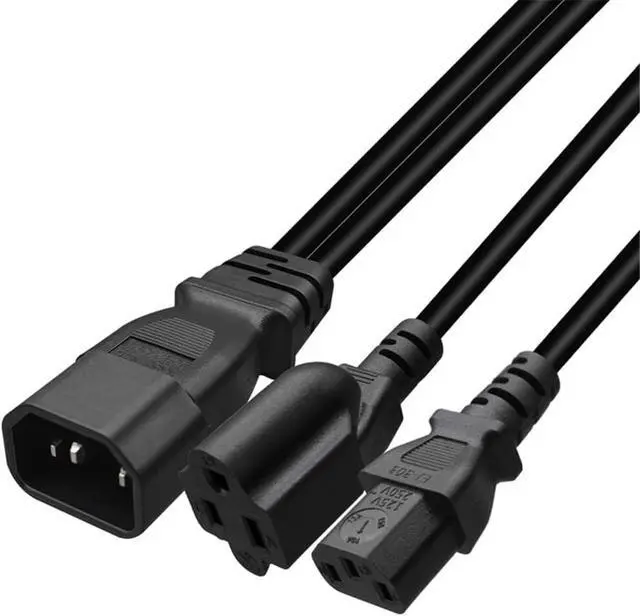 Alt view image 3 of 7 - Toptekits C14 to C13+NEMA 5-15R Y Splitter Power Plug Cord,Single IEC 320 C14 Male to C13+Nema 5-15R Female Splitter Adapter Cable Cord(C14 to C13/5-15R 1ft)