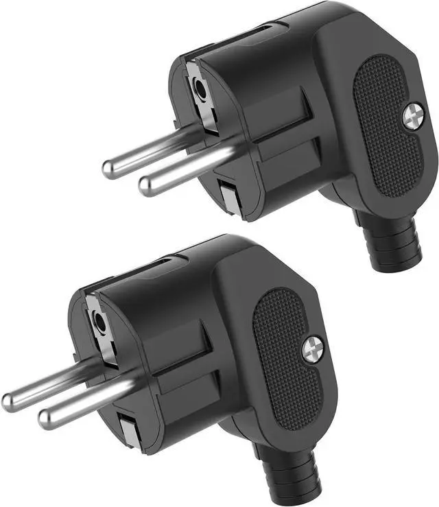 Main image of (2 Pack) EU 16A Schuko French Korea 4.8mm Pin DIY Rewireable Power Plug ,Europlug Receptacles,Cee7 Adapter, European travel plug adapter (Black)
