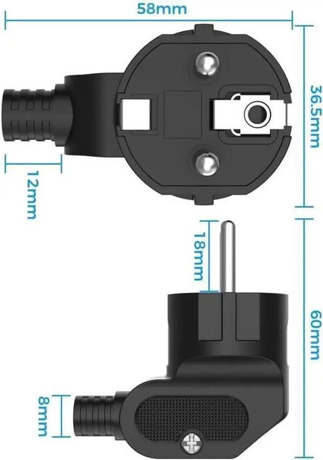 Alt view image 6 of 7 - (2 Pack) EU 16A Schuko French Korea 4.8mm Pin DIY Rewireable Power Plug ,Europlug Receptacles,Cee7 Adapter, European travel plug adapter (Black)