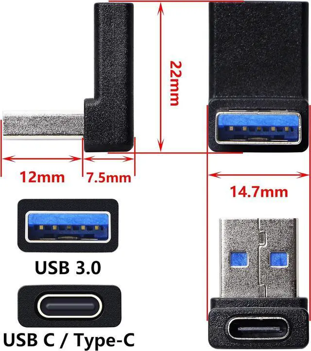 Alt view image 6 of 7 - 2-Pack Right Angle USB A Male to USB C Female Adapter,90 Degree USB3.0 to Type C Cable Connector Support unidirectional Sides 5Gbps & Data Transfer, for Laptops,Phone,PC
