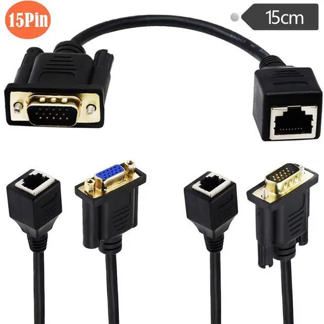 Alt view image 4 of 7 - 1-Pair RJ45 to VGA Cable, VGA 15-Pin Port Female&Male to RJ45 Female Cat5/6 Ethernet LAN Console for Multimedia Video(15CM/6Inch) 2Pack
