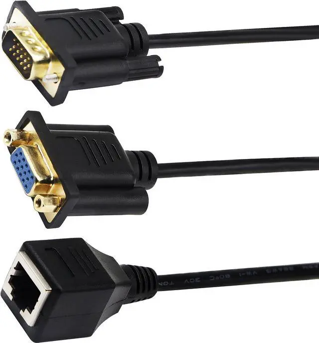 Alt view image 5 of 7 - 1-Pair RJ45 to VGA Cable, VGA 15-Pin Port Female&Male to RJ45 Female Cat5/6 Ethernet LAN Console for Multimedia Video(15CM/6Inch) 2Pack