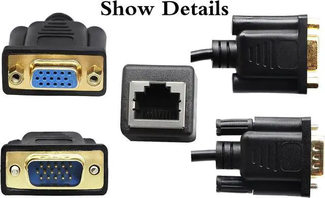 Alt view image 7 of 7 - 1-Pair RJ45 to VGA Cable, VGA 15-Pin Port Female&Male to RJ45 Female Cat5/6 Ethernet LAN Console for Multimedia Video(15CM/6Inch) 2Pack