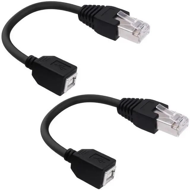 Main image of 2 Pack USB 2.0 B to RJ45 Adapter Connector Cable USB Type B Female Jack to RJ45 Ethernet Male Printer Extension Cable for Scanner HDD ,0.5ft/15cm