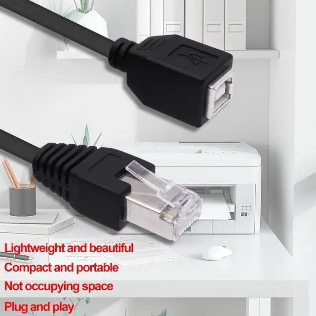 Alt view image 3 of 7 - 2 Pack USB 2.0 B to RJ45 Adapter Connector Cable USB Type B Female Jack to RJ45 Ethernet Male Printer Extension Cable for Scanner HDD ,0.5ft/15cm