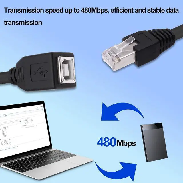Alt view image 6 of 7 - 2 Pack USB 2.0 B to RJ45 Adapter Connector Cable USB Type B Female Jack to RJ45 Ethernet Male Printer Extension Cable for Scanner HDD ,0.5ft/15cm