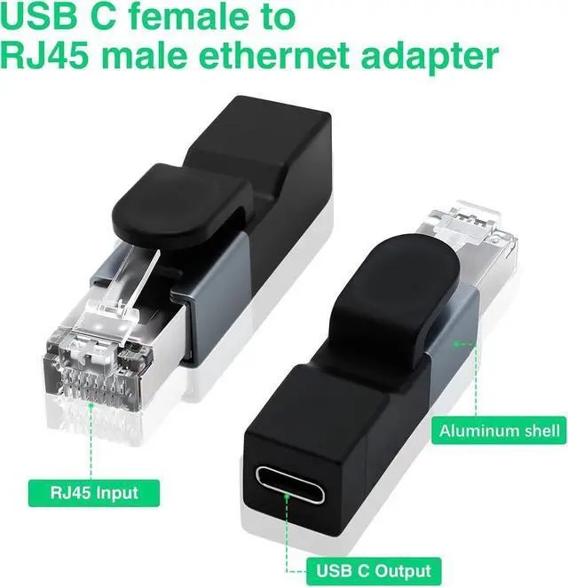 Alt view image 3 of 7 - USB C to Ethernet Adapter, USB C to RJ45 Gigabit Adapter 1000Mbps, Type C Female to RJ45 Male Connector for MacBook Pro/Chromebook, Thunderbolt 3 Type C Network Dongle