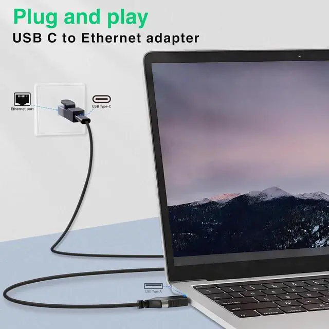 Alt view image 6 of 7 - USB C to Ethernet Adapter, USB C to RJ45 Gigabit Adapter 1000Mbps, Type C Female to RJ45 Male Connector for MacBook Pro/Chromebook, Thunderbolt 3 Type C Network Dongle