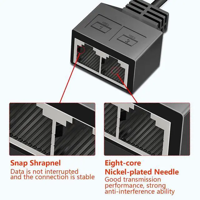 Alt view image 4 of 7 - RJ45 1 Male to 2 x Female LAN Splitter Network Adapter Cable Suitable Super Cat5, Ethernet Splitter Cable Suitable Super Cat5e, Cat6, Cat7 LAN Ethernet Socket Connector Adapter,7.8in/20cm