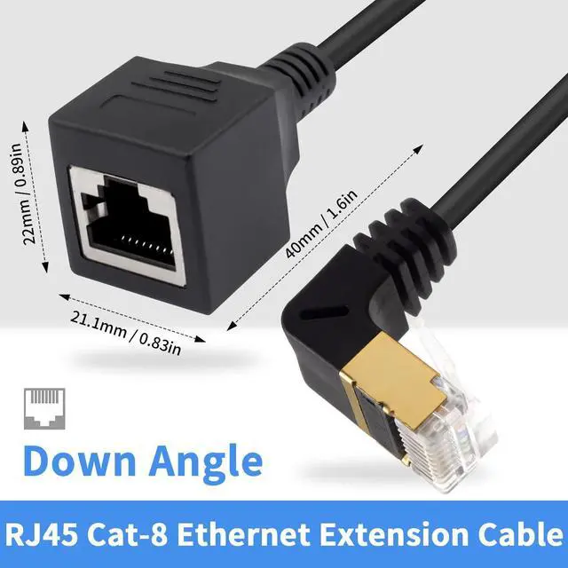 Alt view image 2 of 7 - 90 Degree Down Angle Cat8 Ethernet Cable, High Speed 40Gbps 2000Mhz Network Cord, with Gold Plated Plug SFTP Wires CAT8 RJ45 Connector Gaming LAN Cable,for Gaming PC PS Xbox Modem,1ft/0.3m